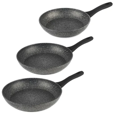 Image of Salter Megastone Frying Pan Set 3 Piece, 24cm, 28cm, and 30cm, 10 x Tougher Non Stick, Long Lasting Forged Aluminium Cookware, Induction Compatible, PFOA Free, Omelette Fry Pan, Dishwasher Safe