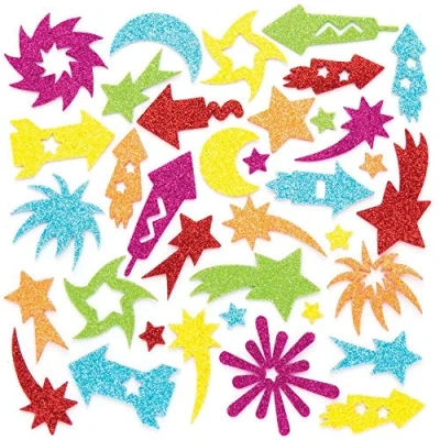 Image of Baker Ross AR675 Craft It Fireworks Glitter Foam Stickers for Kids&#039; Crafts and Art Projects, Cards, Party Bags, Decorations (Pack of 120)