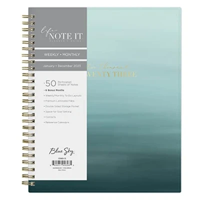 Image of Blue Sky Life Note It 2023 Weekly and Monthly Planner Notes, 7&quot; x 9&quot;, Frosted Cover, Wirebound, Marina (139480 23)
