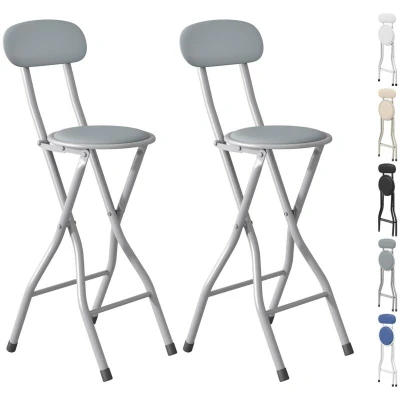 Image of mcc direct Folding Bar Stools Set of 2, Breakfast Barstool Kitchen Restaurant Seating, Faux Leather Foldable Chairs with Metal Frame, Padded High