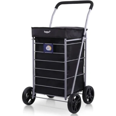 Image of Hoppa Lightweight 4 Wheel Premium 2024 Model Folding Shopping Trolley Extra Large 75.6L Capacity Bag, 95cm, 4.8kg, Push/Pull (Black)