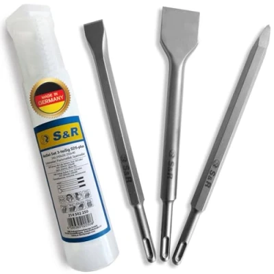 Image of S&amp;R Chisel Set 3 Piece SDS Plus: Spade Chisel, Flat Point Chisel/Professional Quality Made in Germany