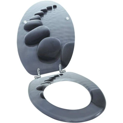 Image of vidaXL WC Toilet Seat with Unique Stone Design, Made of Durable MDF and Chrome Zinc Alloy, Universal Fit for All Common Bowls, Easy Installation Clean