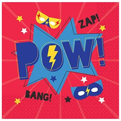 Image of Amscan 9909088 Superhero Kids Birthday Party Luncheon Napkins 16 Pack
