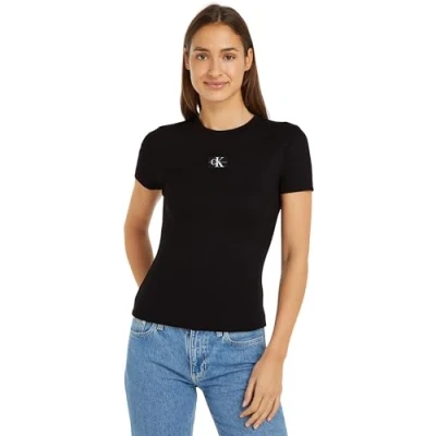 Image of Calvin Klein Jeans Label BABY TEE Print Tshirt, Women&#039;s, Size: XXL, Black