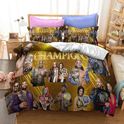 Image of NICHIYOBI World Wrestling Entertainment (WWE) Bed Linen Set with Duvet Cover and Pillowcase, Microfibre, 3D Digital Print, 3 Piece Bedding (7, Single, 135 x 200 cm + 80 cm)