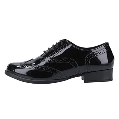 Image of Hush Puppies Girls Kada Senior Patent School Uniform Shoe, Black, 4 UK Child