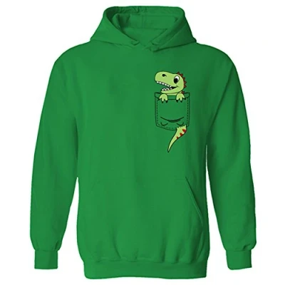 Image of Pocket Dinosaur Dino Cute Character Print Pullover Hoodie Green (M)