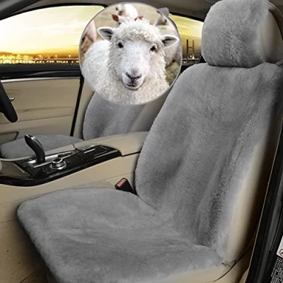 Image of Altlue Real Genuine Sheepskin Car Seat Covers For Cars SUV Trucks Van Motorhome Front Seats Fluffy Authentic Grey Universal (1 Piece)