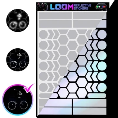 Image of LOOM Reflective Stickers Kit (67pcs WHI Gray) Nighttime Safety Waterproof Self Adhesive Decals for Helmets, Skateboard, Bike, Scooter, E Motorcycle &amp; Strollers Bright Colors