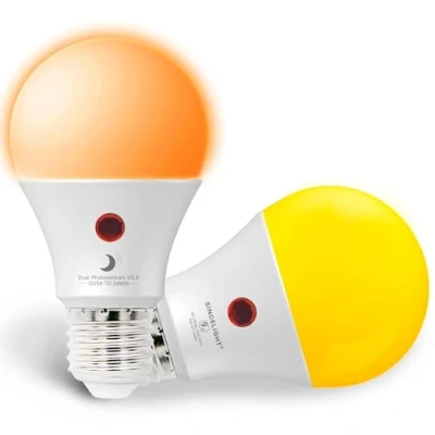 Image of SINCELIGHT Dusk to Dawn LED Mosquito Repellent Bulb with Dual Photocell Sensors, ON/Off Automatic Depends on The Daylight Level, Outdoor Night Light from Till Dawn, Security Bulbs, 2 Pack