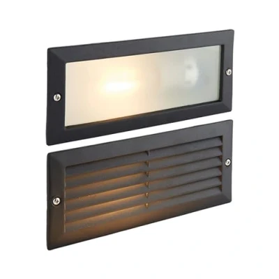 Image of Saxby Eco 40W Black Die Cast Aluminium Plain &amp; Louvre Outdoor IP44 Garden Recessed Wall Brick Light