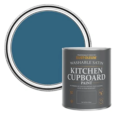Image of Rust Oleum Blue Scrubbable Kitchen Cupboard Paint in Satin Finish Cobalt 750ml