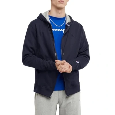 Image of Champion Men&#039;s Powerblend Full Zip Hoodie Warm Up or Track Jacket, Navy, Medium