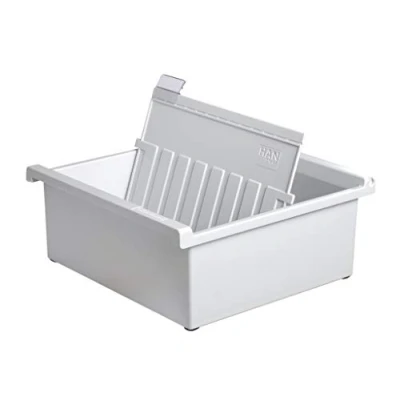 Image of HAN 965 0 11, Card index tray A5 landscape. Innovative, attractive design holds 800 cards, supplied with 1 support plate clear tab, light grey