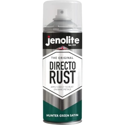 Image of JENOLITE Directorust Spray Paint Satin Finish HUNTER GREEN 400ml Direct To Rust for Metal All In One Multi Surface Metal, Wood, Plastic, Ceramic RAL 6028