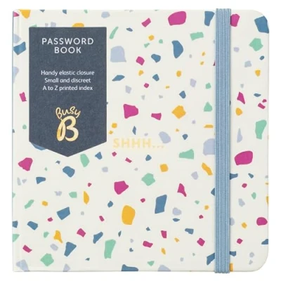 Image of Busy B Password Book in Terrazzo with Handy Elastic Closure, Compact Design and Discreet A to Z Printed Index for Storing Internet Login Information FSC® Certified