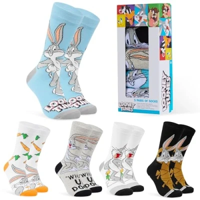 Image of LOONEY TUNES Mens Socks Pack of 5 Crew for Men Teenagers Soft Breathable Work Sports Casual Size 6 10 Gifts (Grey/Multi, 6.5/10.5 UK)