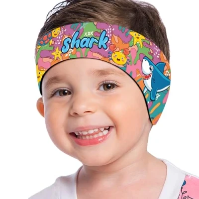 Image of MoKo Swimming Headband for Kids, Cute Swinmmers Ear Band Kids Keep Water Out Waterproof Protection Bathing Age 1 3 S Size, Graffiti Shark