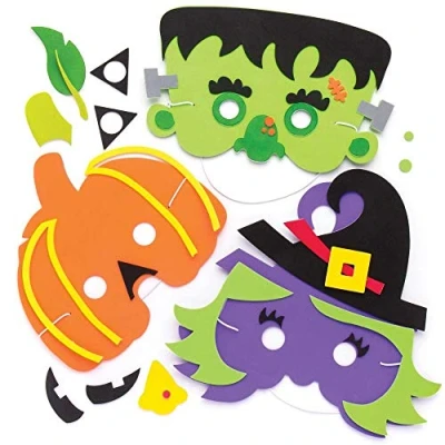 Image of Baker Ross AR636 Mask Kits (Pack of 4) for Kids Halloween Arts and Crafts, Assorted