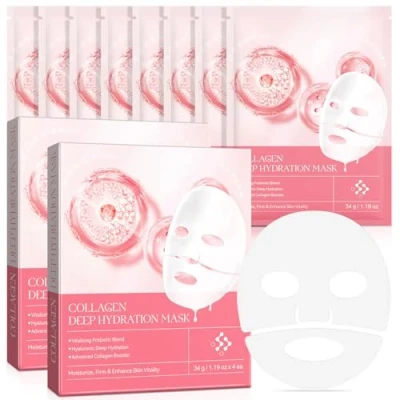 Image of Bio Collagen Face Mask, 4pcs Sheet Night Wrapping Mask Hydrating, Reduce Fine Lines &amp; Wrinkles, Pore Minimizing, Elasticity Improvement