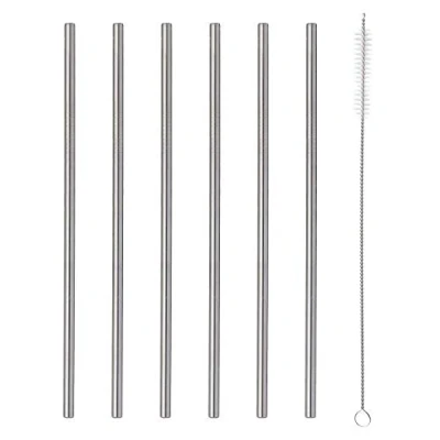 Image of Viners Barware 6 Piece Long Steel Drinking Straws with Brush Cleaner