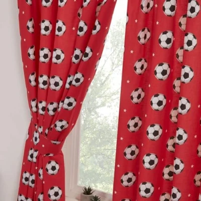 Image of Price Right Home Football Red and Green Bedroom Range Kids, Teens, Sports Theme Duvet Cover Set, Fitted Sheet Set &amp; Curtains Available (54&quot; Curtains)