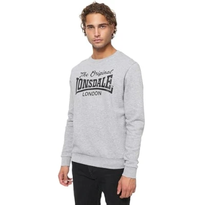 Image of Lonsdale BURGHEAD Men&#039;s Crew Neck Sweatshirt Regular Fit, Marl Grey/Black, XXL