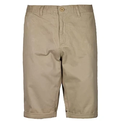 Image of True Face Mens Shorts Chino Plain Cotton Lightweight Belted Waistband Casual Zip Summer Half Pants Knee Length Bottoms Light Olive DAN 38