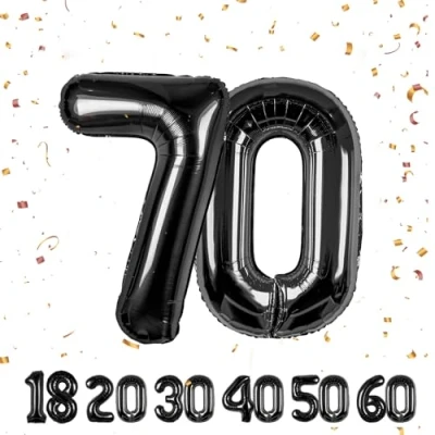 Image of 70th Number 70 Balloons 70,Black Balloon 40 Inch Giant Helium Foil for Men Women Birthday Party Decor Anniversary Decorations Supplies