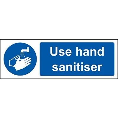 Image of Use hand sanitiser Safety sign Self adhesive sticker 150mm x 50mm