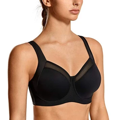 Image of SYROKAN Women&#039;s High Impact Powerback Support Underwire Sports Bra Unlined Workout Running Black 36DD