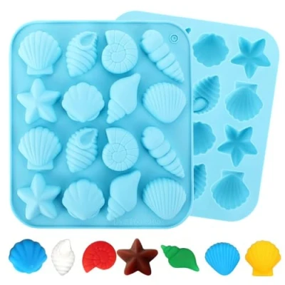 Image of 2 Pack Seashell Mould Chocolate Candy Silicone Molds, Gummy Moulds Gumdrop Jelly Molds,Ice Cube Trays Sea Animal Templates for Crafting DIY Cake Decor