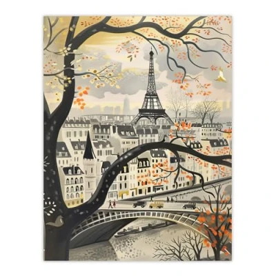 Image of Artery8 Vintage Autumn in Paris Cityscape Eiffel Tower Living Room Extra Large XL Wall Art Poster Print