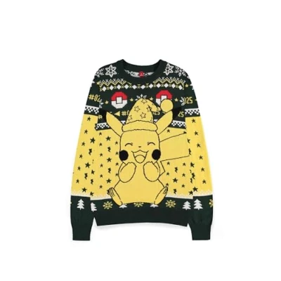 Image of Difuzed Pikachu Pokemon Christmas Jumper Jersey, Multicoloured, One Size