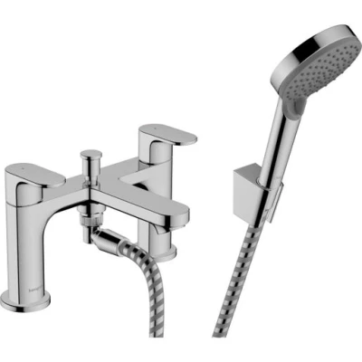 Image of Hansgrohe Rebris S 2 Hole Rim Mounted Bath Mixer With Diverter Valve And Vernis Blend Hand Shower Vario Chrome 72447000