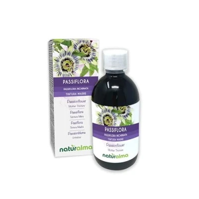 Image of Passionflower (Passiflora incarnata) herb with Flowers Alcohol Free Mother Tincture Naturalma Liquid Extract Drops 500 ml Food Supplement Vegan