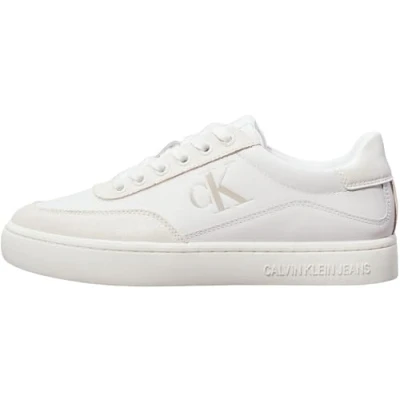 Image of Calvin Klein Jeans Classic Cupsole Trainers, Women&#039;s, Size: 6.5, Bright white/creamy white leather and imitation