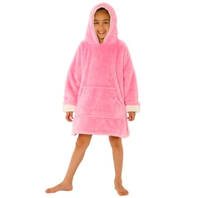 Image of Just Essentials Kids Boys Girls Supersoft Fleece Hoodie Wearable Blanket Oversized Sweatshirt Fluffy Pink One Size