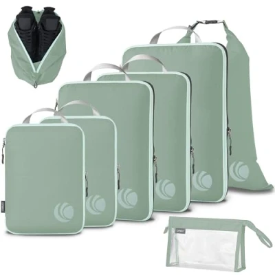 Image of Cipway Compression Packing Cubes, Ultralight Travel Luggage Organizer Sets Extensible Essentials for Carry on Suitcase(Sage green 8pcs)