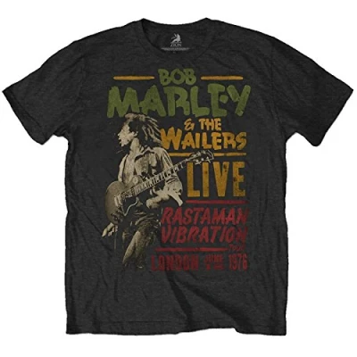 Image of Bob Marley Rastaman Vibration 1976 Tour Official Reggae Rasta T Shirt 11A Large Black