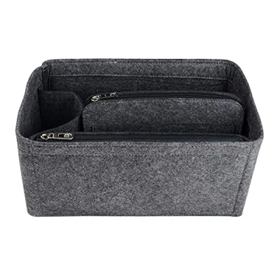 Image of NOTAG Bag Organiser Felt Insert Handbag Multi Pocket Tote (Dark Grey, Small)