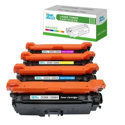 Image of InkJello Toner Cartridge For Printer, Compatibile with HP Colour LaserJet CM3530 CM3530fs CP3520 CP3525 CP3525dn CP3525n CP3525x (BK/C/Y/M, 4 Pack)