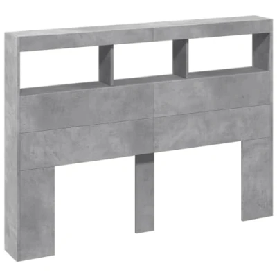 Image of vidaXL Headboard Cabinet with LED Concrete Grey 140x17x102 cm