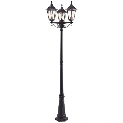Image of Burford 3 Light Outdoor Floor Lamp Matt Black Paint, Glass IP44, E27