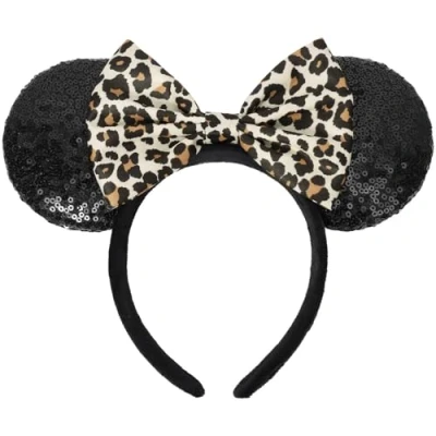 Image of UNKJIN Mouse Ears Headband, Sequin Headband with Leopard Bow, Glitter Party Hair Decoration for Women (Leopard)