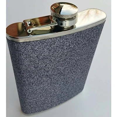 Image of Prime Homewares 8oz Stainless Steel Plain Glitter Hip Flask Ladies Whisky Flasks (Smoke/Silver Glitter)