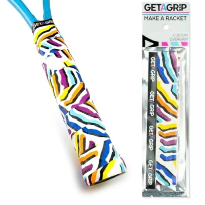 Image of GET A Grip Custom Tennis Racket Tape Anti Slip/Quick Drying Overgrips Precut Badminton with Finishing Squash Tapes (Serve &amp; Vibe, 1 Grip)