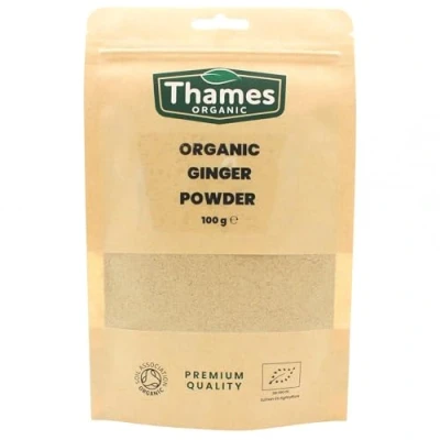 Image of Organic Ginger Powder No Additives or Preservatives Raw, Vegan, GMO Free, Certified Flavorful, Aromatic Spice for Cooking, Baking, and Tea Thames 100g