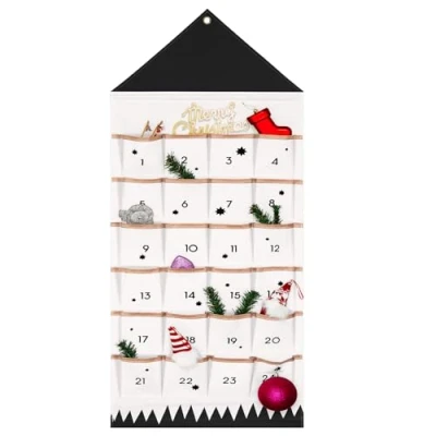 Image of ZuoLan Advent Calendar to Fill Christmas Fillable, 24 Pockets Fabric for Hanging Ornaments (Black)